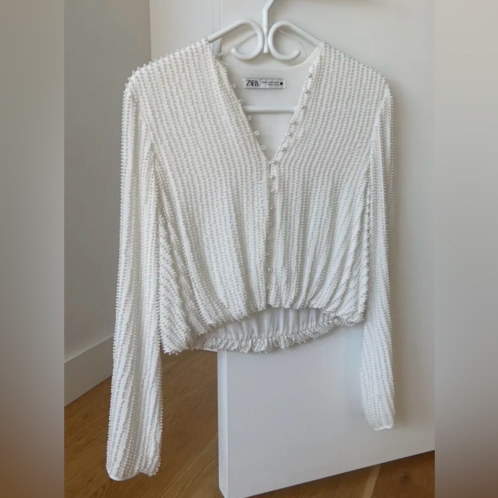 Zara white pearled top